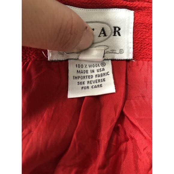 EUC Oscar de la Renta Bright Red Double Layer Skirt with Slit 100% Wool Size 4 - Picture 4 of 6
